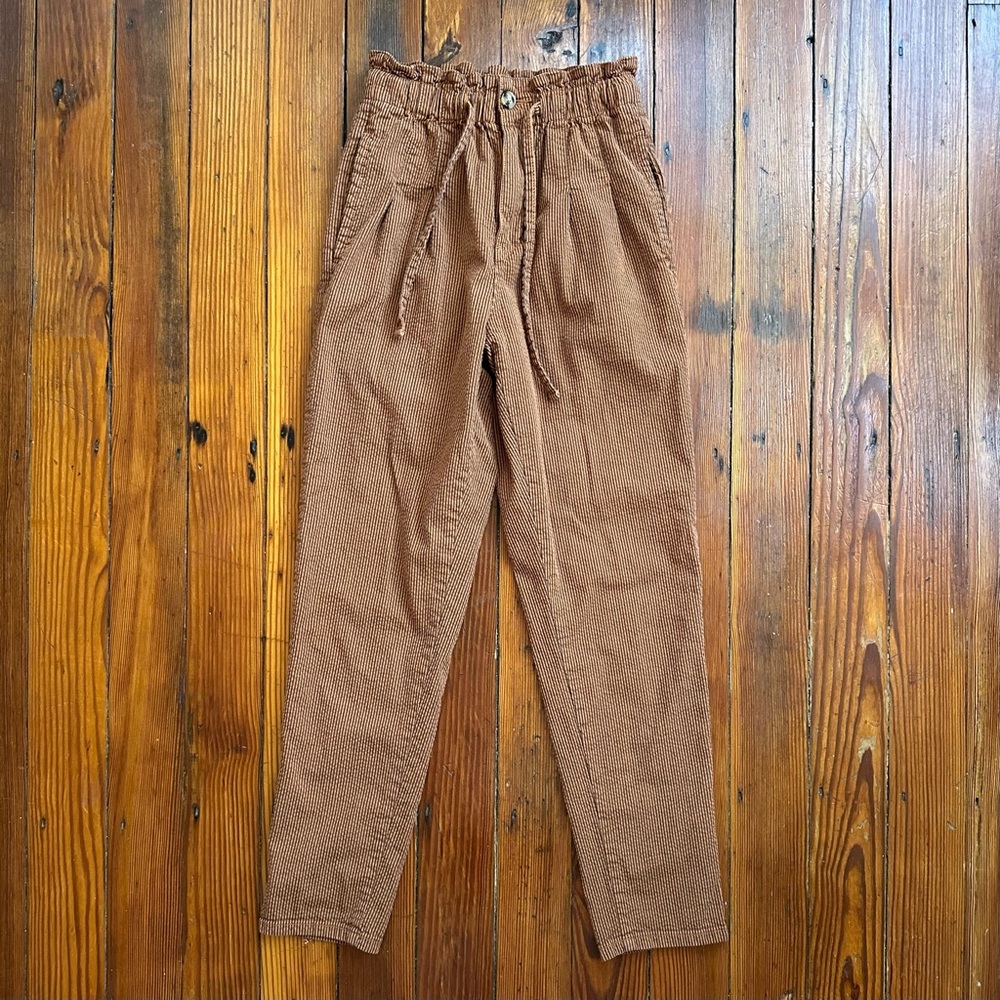 Arizona Jean Co brown & black seersucker paper bag pants 1